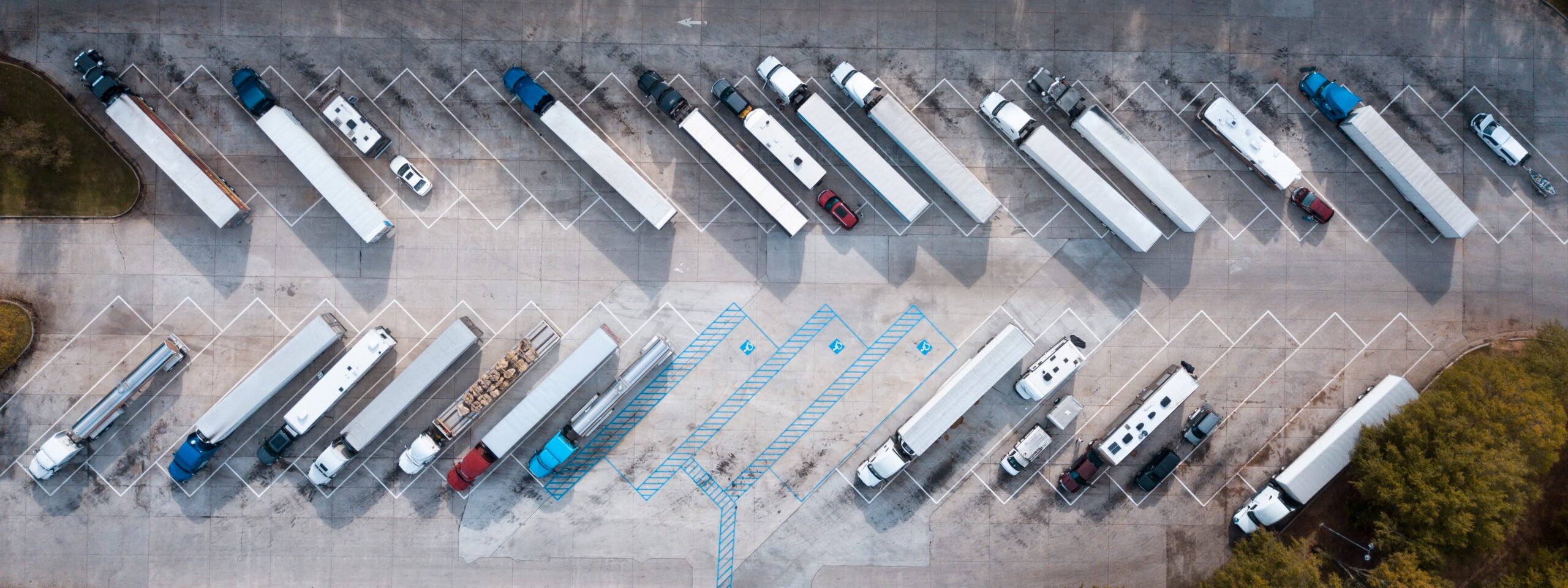 Fleet of trucks in a parking lot
