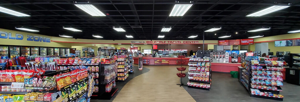Interior of the Big Apple Travel Center convenience store 