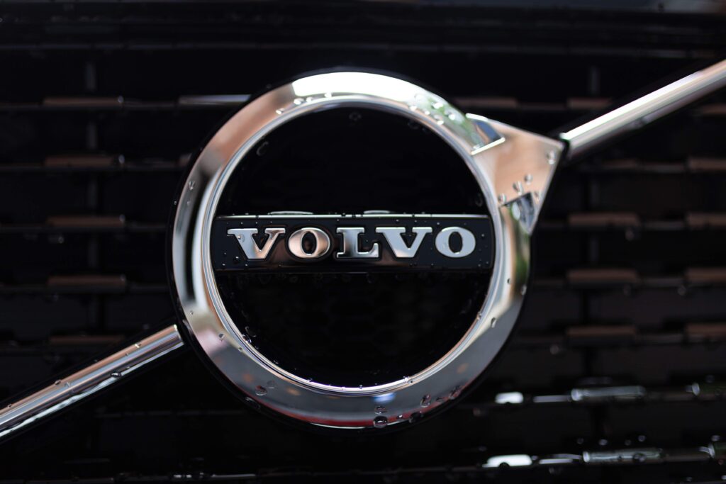 A close-up picture of a Volvo logo